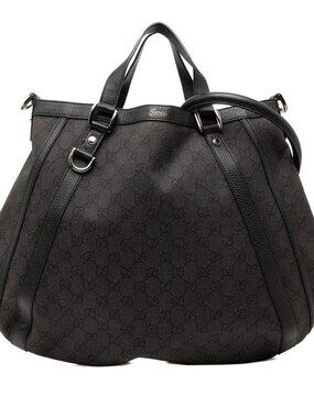 Gucci GG Canvas Abbey Tote Shoulder Bag 2-Way Dring Black Leather